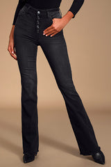Trina Washed Black Button-Fly Flare Jeans