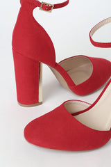Laura Red Suede Ankle Strap Heels