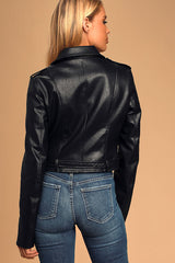 Off The Edge Black Vegan Leather Moto Jacket