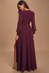 My Whole Heart Plum Long Sleeve Wrap Dress