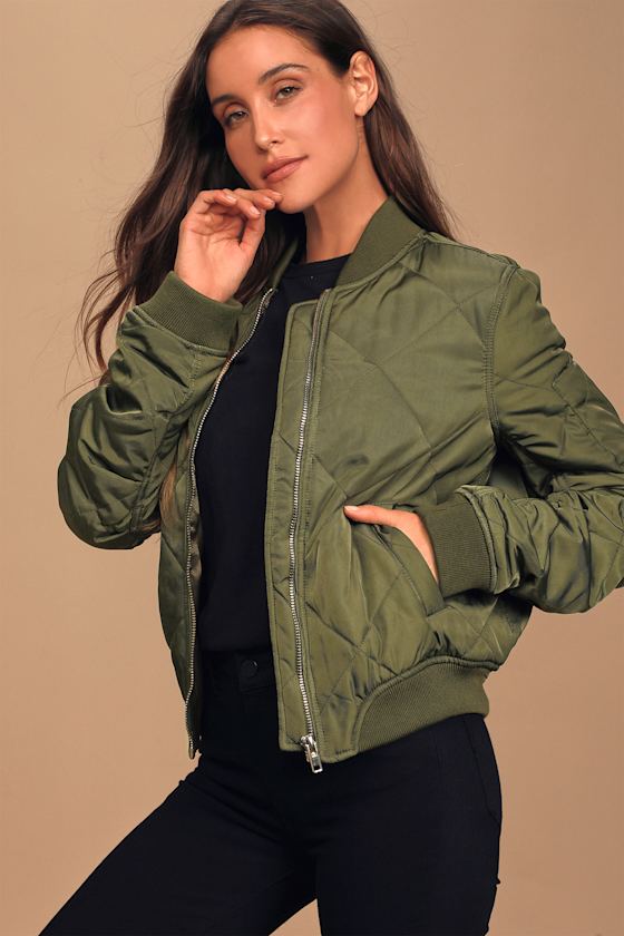Style Expedition Olive Green Quilted Bomber Jacket