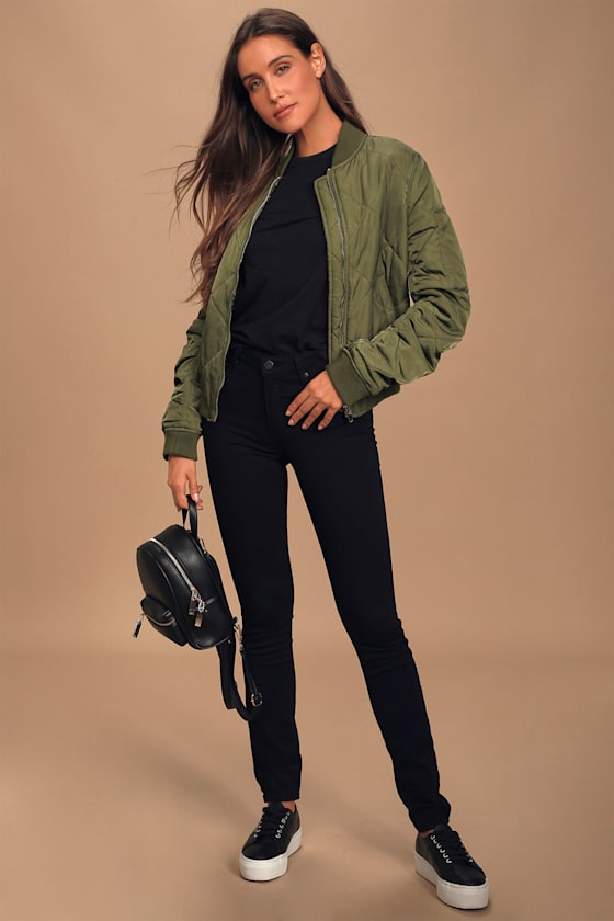 Style Expedition Olive Green Quilted Bomber Jacket
