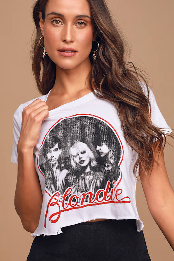 Blondie White Distressed Cropped Graphic Tee