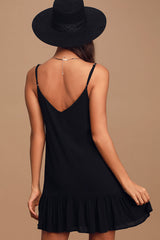 Garden Bloom Black Ruffled Shift Dress