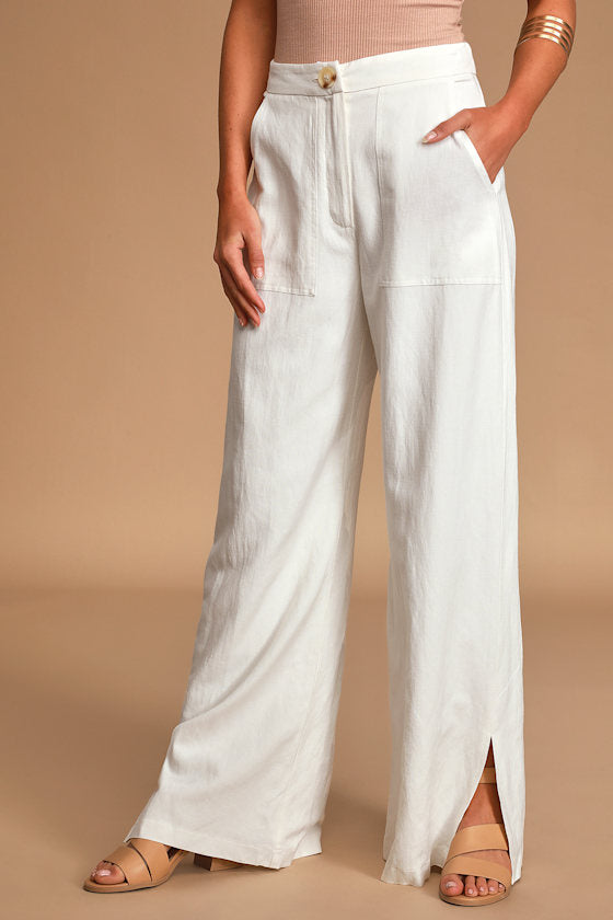Jet Stream White High-Waisted Wide-Leg Pants
