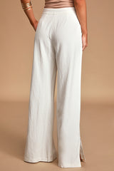 Jet Stream White High-Waisted Wide-Leg Pants
