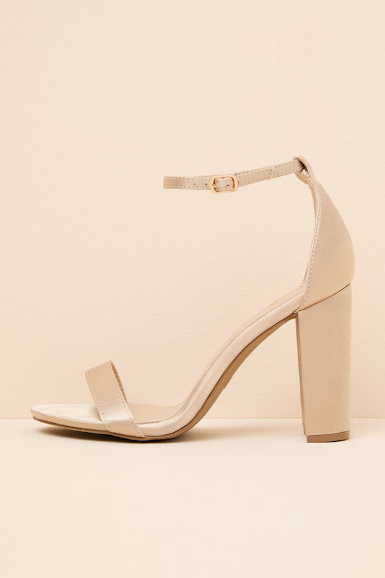 Taylor Champagne Satin Ankle Strap Heels