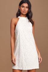All My Adoration White Lace Halter Shift Dress