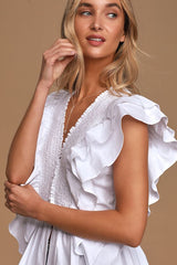 In A Ruffle White Ruffled Hook and Eye Top