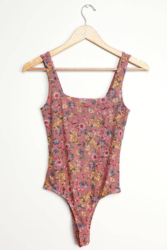 Love in the Garden Mauve Floral Print Mesh Bodysuit