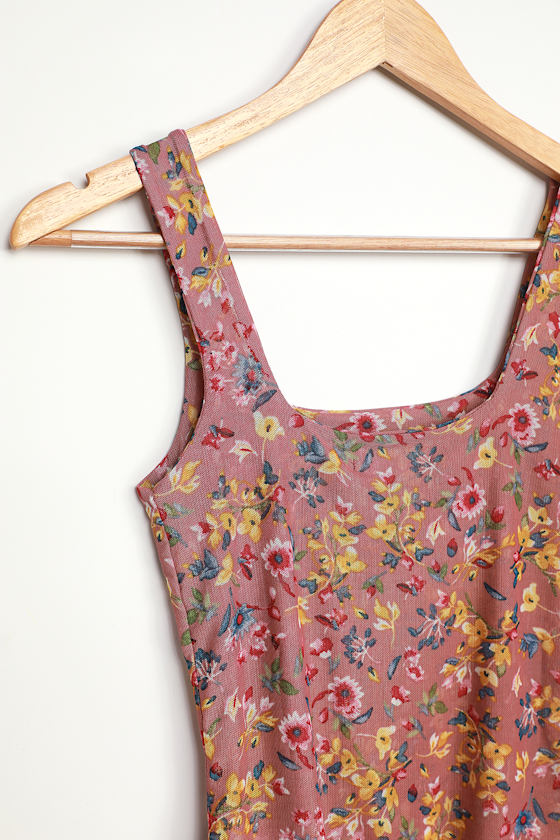 Love in the Garden Mauve Floral Print Mesh Bodysuit