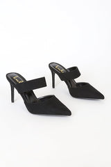 Faire Black Suede Pointed-Toe Mules