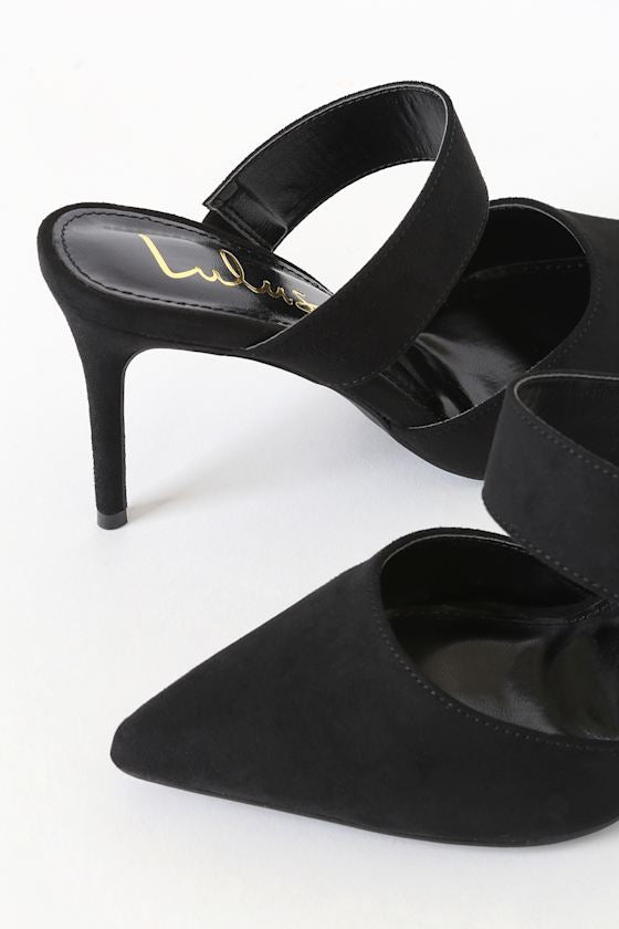 Faire Black Suede Pointed-Toe Mules