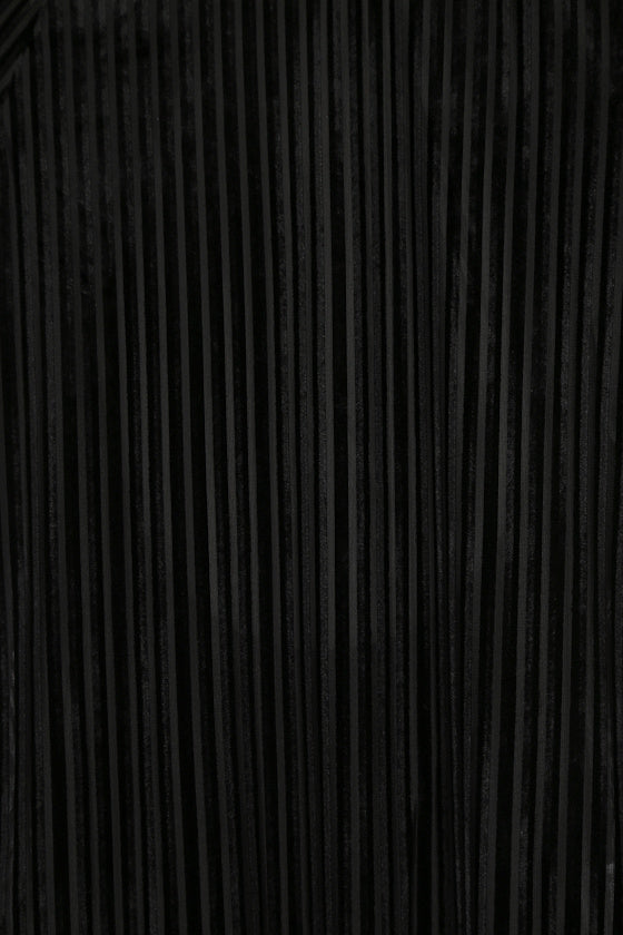 Absolute Stunner Black Velvet Striped Long Sleeve Bodysuit