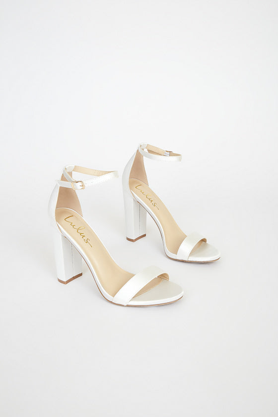 Taylor Ivory Satin Ankle Strap Heels