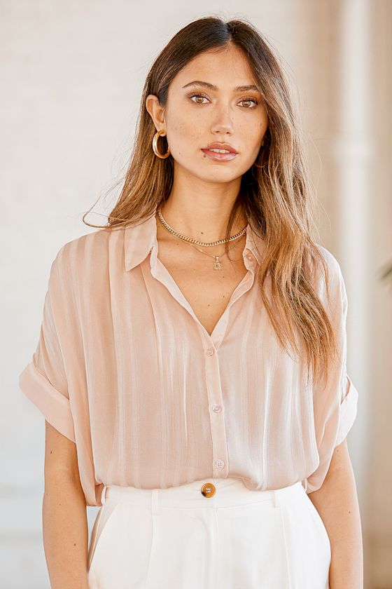 Everlee Light Pink Striped Button-Up Top