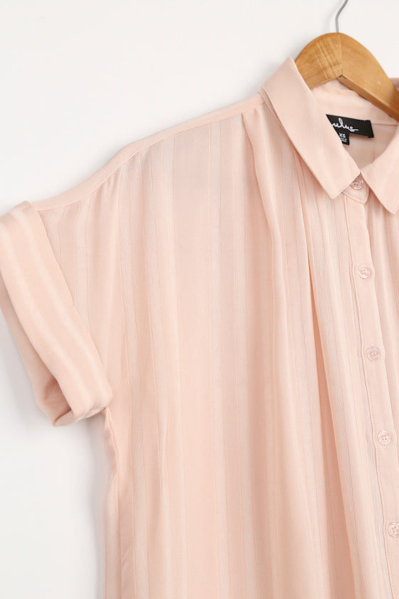 Everlee Light Pink Striped Button-Up Top