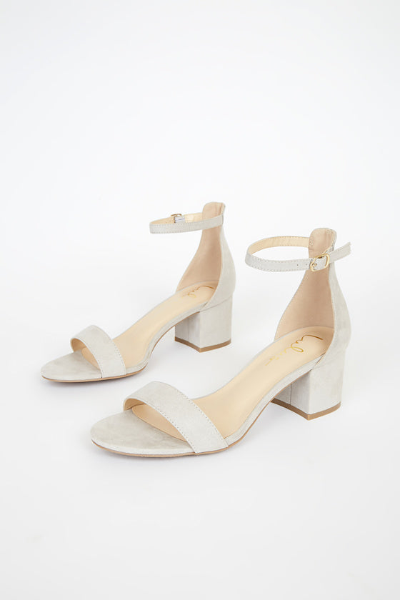 Harper Light Grey Suede Ankle Strap Heels