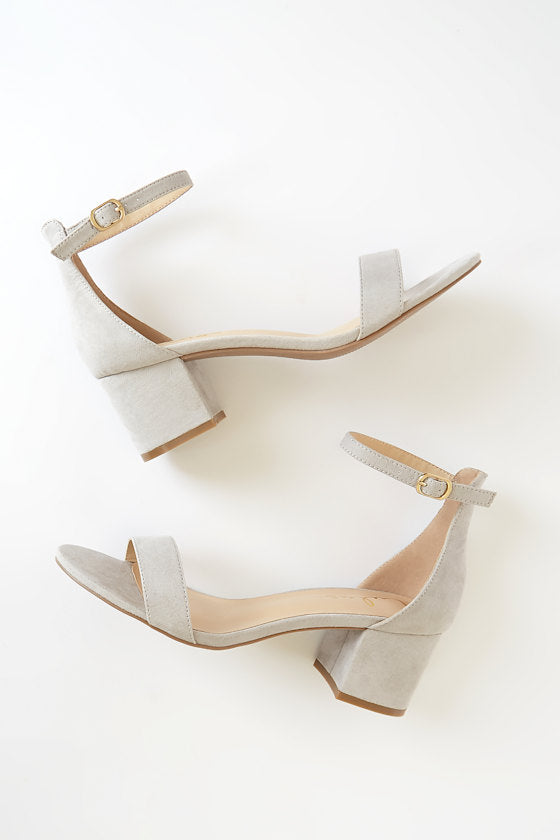 Harper Light Grey Suede Ankle Strap Heels