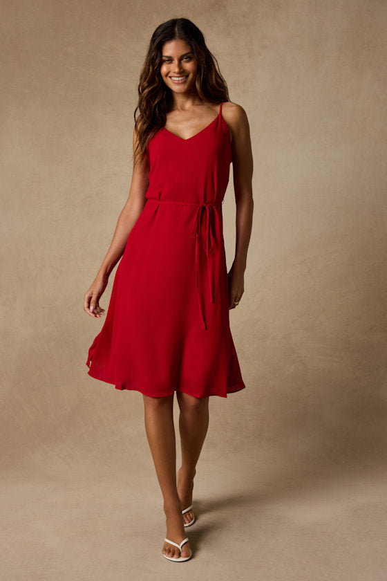 Camila Red Sleeveless Sheath Midi Dress