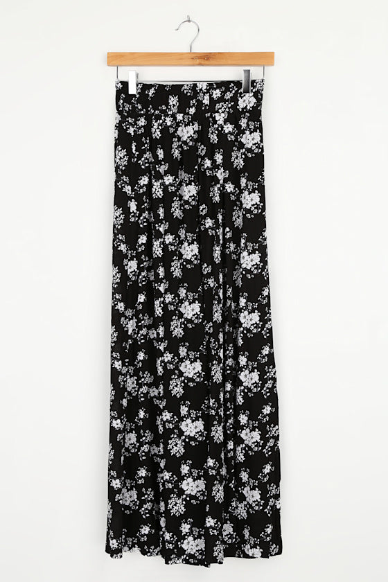 Loves the Sun Black Floral Print Wide-Leg Pants