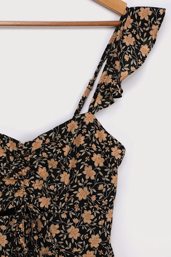 The Way to Love Black Floral Print Ruffled Maxi Dress