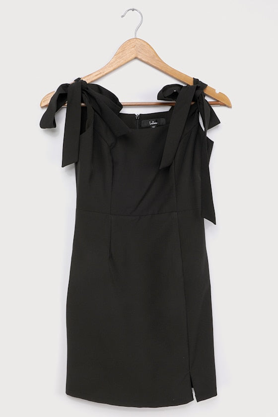 Your Sweetie Black Tie-Strap Mini Dress