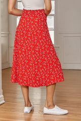 Bliss Me Red Floral Print Midi Skirt