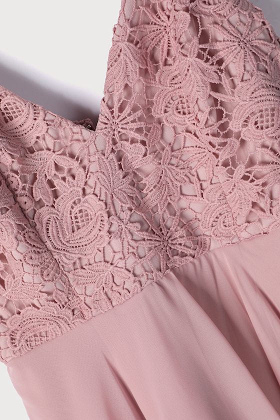 Sweet Emotions Mauve Pink Crochet Lace Skater Dress