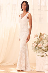 Spectacular Romance White Lace Sleeveless Mermaid Maxi Dress