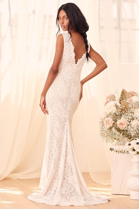 Spectacular Romance White Lace Sleeveless Mermaid Maxi Dress