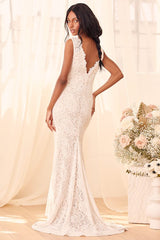 Spectacular Romance White Lace Sleeveless Mermaid Maxi Dress