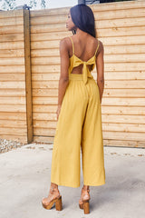 Coastal Air Mustard Yellow Striped Tie-Back Culotte Jumpsuit
