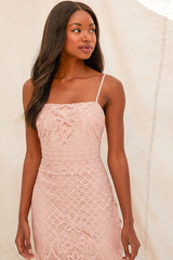 Unlimited Love Dusty Pink Lace Trumpet Midi Dress