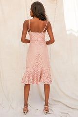 Unlimited Love Dusty Pink Lace Trumpet Midi Dress