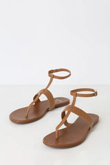 Colleen Cognac Vachetta Leather Flat Sandals