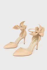 Lizaa Light Nude Bow Ankle Strap Pumps