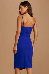 Shape the Night Cobalt Blue Asymmetrical Midi Dress