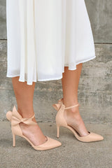 Lizaa Light Nude Bow Ankle Strap Pumps