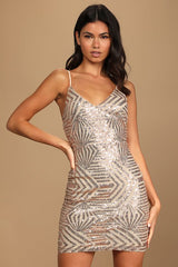 Make Your Entrance Rose Gold Sequin Tie-Back Mini Dress