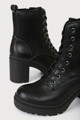 Riana Black Lace-Up Platform Boots