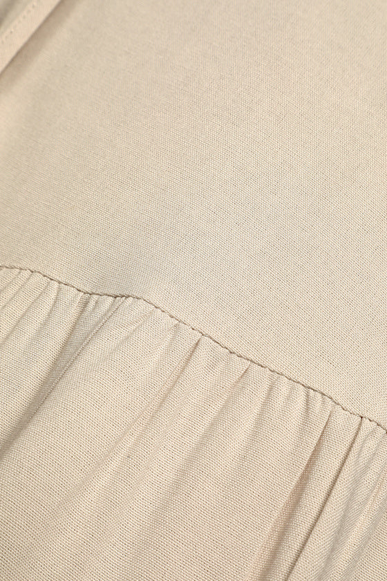 See the City Beige Button-Front Tiered Midi Dress