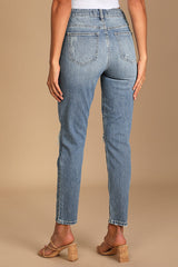 Tobi Medium Wash High-Rise Distressed Mom Jeans