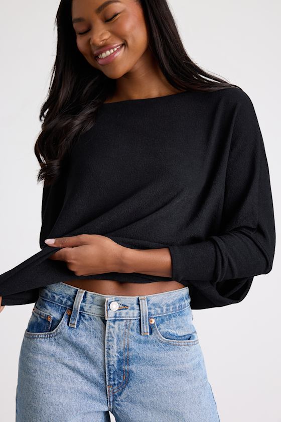 Verla Black Dolman Sleeve Sweater Top