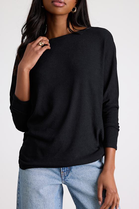 Verla Black Dolman Sleeve Sweater Top