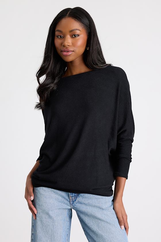 Verla Black Dolman Sleeve Sweater Top
