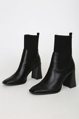 Naynee Black Square Toe Mid-Calf Boots