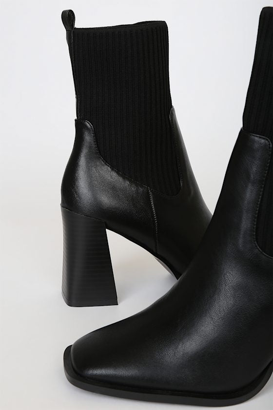 Naynee Black Square Toe Mid-Calf Boots