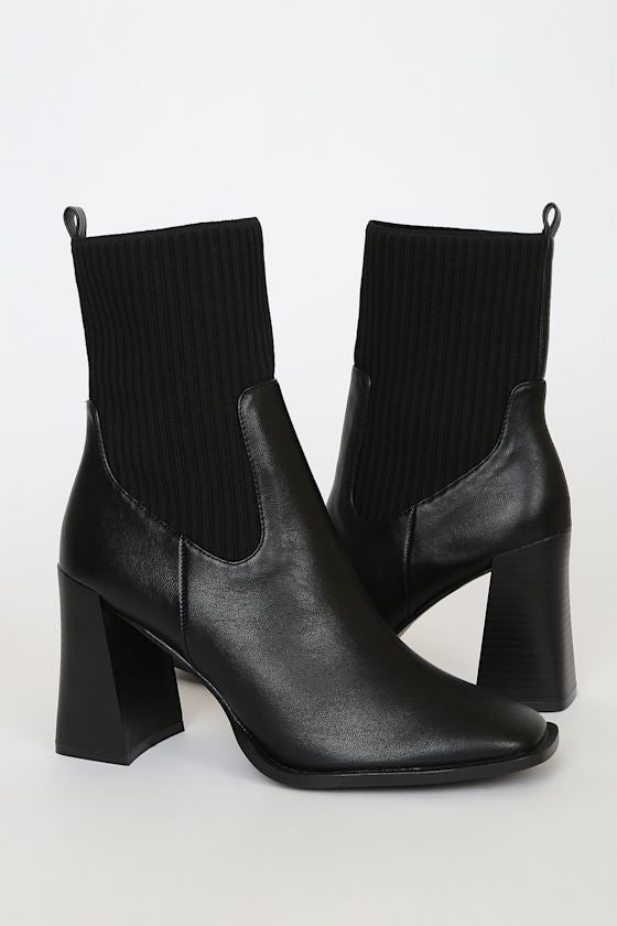 Naynee Black Square Toe Mid-Calf Boots