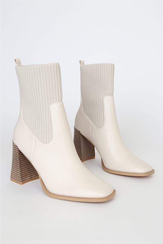 Naynee Bone Square Toe Mid-Calf Boots